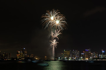 Fireworks at  Pattaya Beach, Chonburi, Thailand