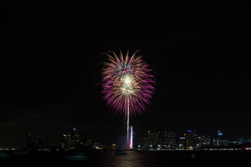 Fireworks at  Pattaya Beach, Chonburi, Thailand