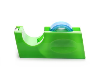 colorful adhesive tape and dispenser isolated on white background