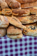 Artisan hand made bread standing on table