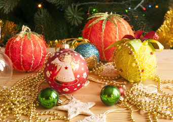 christmas balls and decorations on white background