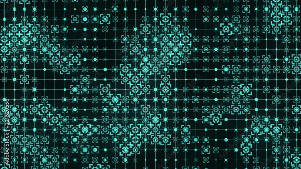 Poster Square Target Green Flickering Moving Particle On Grid Graphic Animation Background