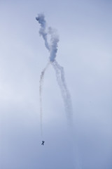 Radom, Poland- August 24, 2018: A group of aircrafts flies during air show