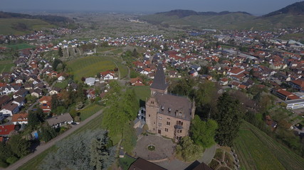 Aerial shoot of castle in Germany, Kappelrodeck