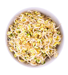 bean sprouts in bowl on white background