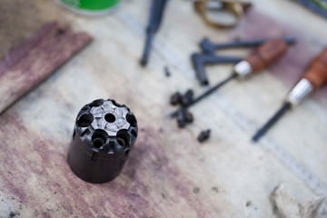 Old pistol during cleaning.