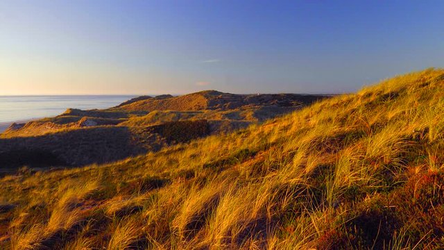 Wundersch&ouml;ner Blick &uuml;ber die D&uuml;nen Landschaft von Sylt auf das Meer. 