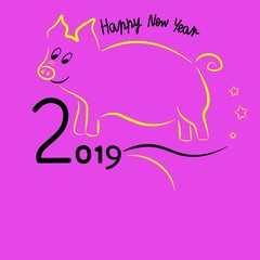 Piggy in yellow outline on a pink background