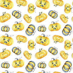 Seamless pattern with halloween pumpkins on white background.