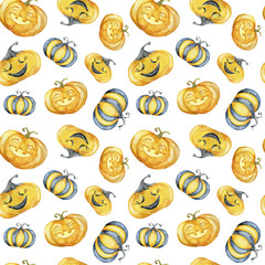 Seamless pattern with halloween pumpkins on white background.