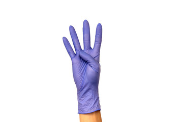 woman's hand in a rubber glove. Isolate on white background. The concept of the work of a cook in a restaurant