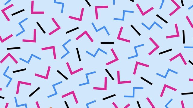Retro abstract 80's 90's design pattern background. Memphis style with geometrical shapes of different vintage colors. Seamless 4k pop art design.