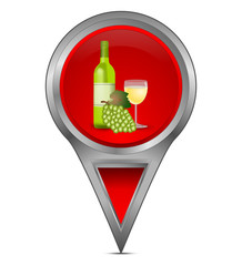 Map pointer with wine bottle, a glass of wine and grapes - illustration