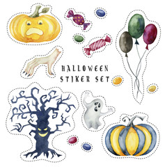 Cartoon set of Halloween stickers.
