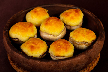 Baked champignons mushroom with cheese