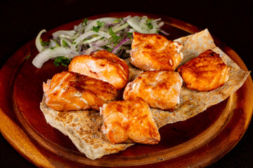 Salmon kebab shashlik