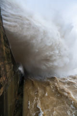 Strong stream of water at the dam hydroelectric Hoa Binh, Vietnam