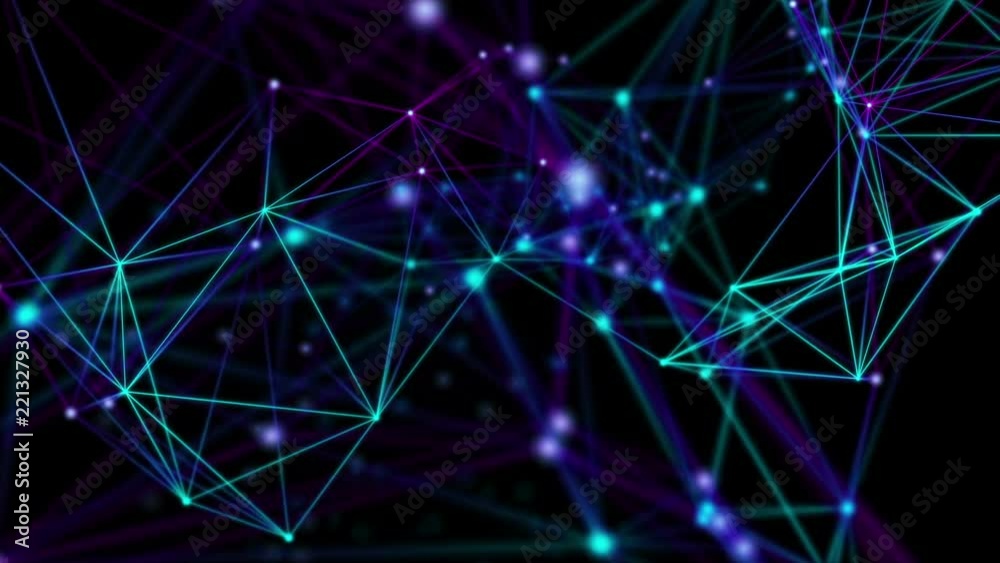 Poster color plexus fantasy lines, dots and particles in organic motion with colored spotlights moving. abs