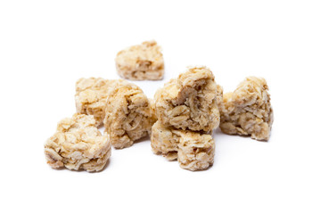 Oatmeal heart dessert isolated on white background