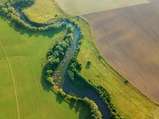  Aerial drone view of the river among the fields. The middle band of Russia. © frolova_elena