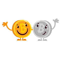 Bitcoin crypto currency. Vector illustration of cartoon flat golden Bitcoin. Isolated on background.