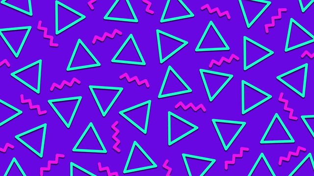 Retro abstract 80's 90's design pattern background. Memphis style with geometrical shapes of different vintage colors. Seamless 4k pop art design.