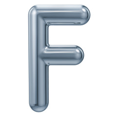 English metallic letter F, 3D rendering