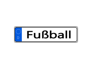 German specific vehicle registration plate with fußball