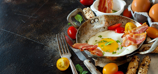 Breakfast with fried eggs and bacon - Continental breakfast