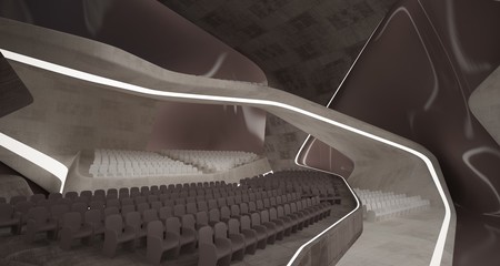 Conceptual abstract design of the interior of the concert hall and grand piano in a modern style. 3D illustration and rendering.