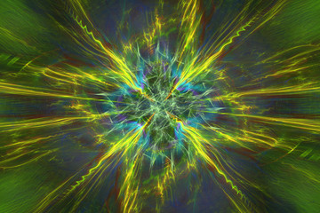 Abstrct Digital Artwork. The theme of the cosmos and the universe. Supernova explosion. Technologies of fractal graphics.