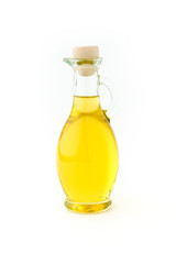 Olive Oil in a Glass Bottle on White