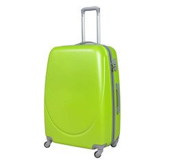 Lime suitcase isolated on white background. Polycarbonate suitcase isolated on white. Lime suitcase.