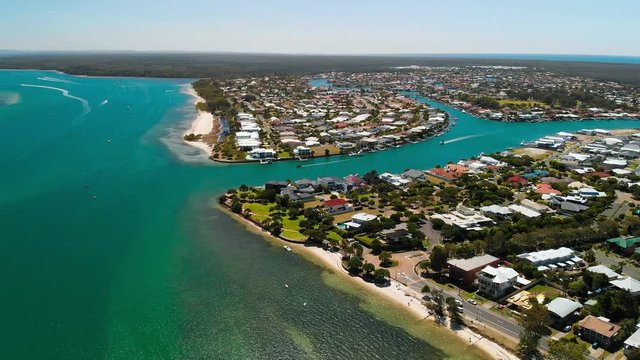 Aerial drone view of Bribie Island, Queensland, Australia.