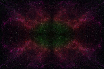 Abstrct Digital Artwork. Space with a lot of stars against the background of a large wavy nebula. Technologies of fractal graphics and rendering.