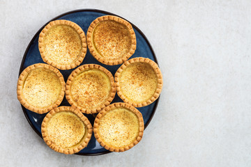 Egg Custard Tart, traditional English, Portuguese, Chinese desse