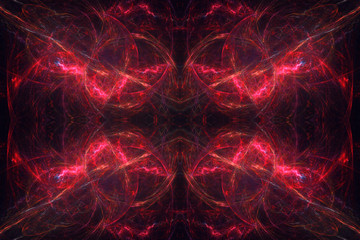 Abstrct Background. The theme of the cosmos and the universe. Symmetrical pattern. Digital Art. Technologies of fractal graphics.