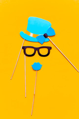 accessories made of paper, hats, glasses, masks, crowns, lips and mustaches