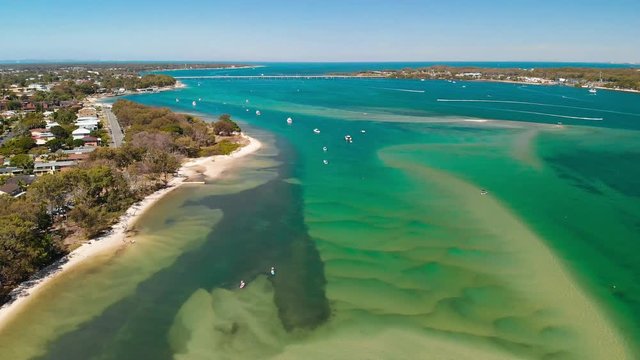 Aerial drone view of Bribie Island, Queensland, Australia.