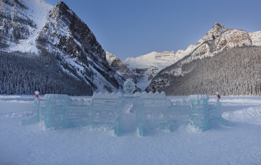 Frozen Lake Louise in Banff National Park.