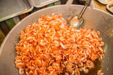 Sweet and salted prawn at street food market.