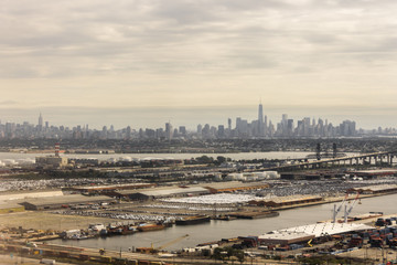 New York City. Aerial views of the Manhattan Skyline from a flight