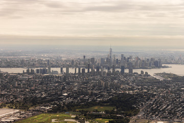 New York City. Aerial views of the Manhattan Skyline from a flight