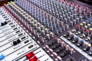 Analogue sound mixer. A close-up.