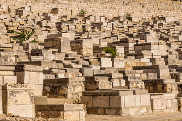 Graves at Jewish cemetery in Jerusalem.