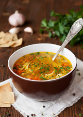 Homemade chicken soup with noodles
