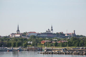 Fototapeta premium The oldest part of the City of Tallinn is Toompea (the high, old Downtown). The view from the Gulf of Finland. Estonia. 22.06.2009.