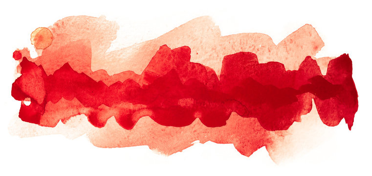 watercolor strip multilayered red saturated in the middle. abstract shape lines for design with frame for text. imposition of brush strokes © Alex