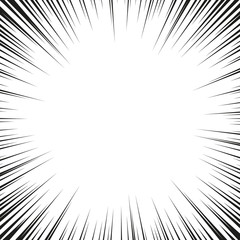 Naklejka premium Comic book black and white radial lines background. Manga speed frame.Superhero action. Explosion vector illustration. Square stamp.