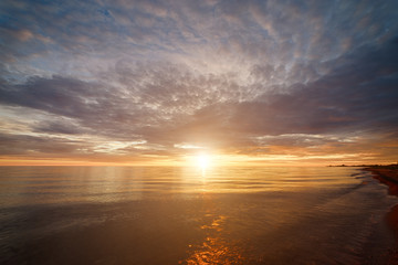 Majestic summer sunset over the Chudskoy lake